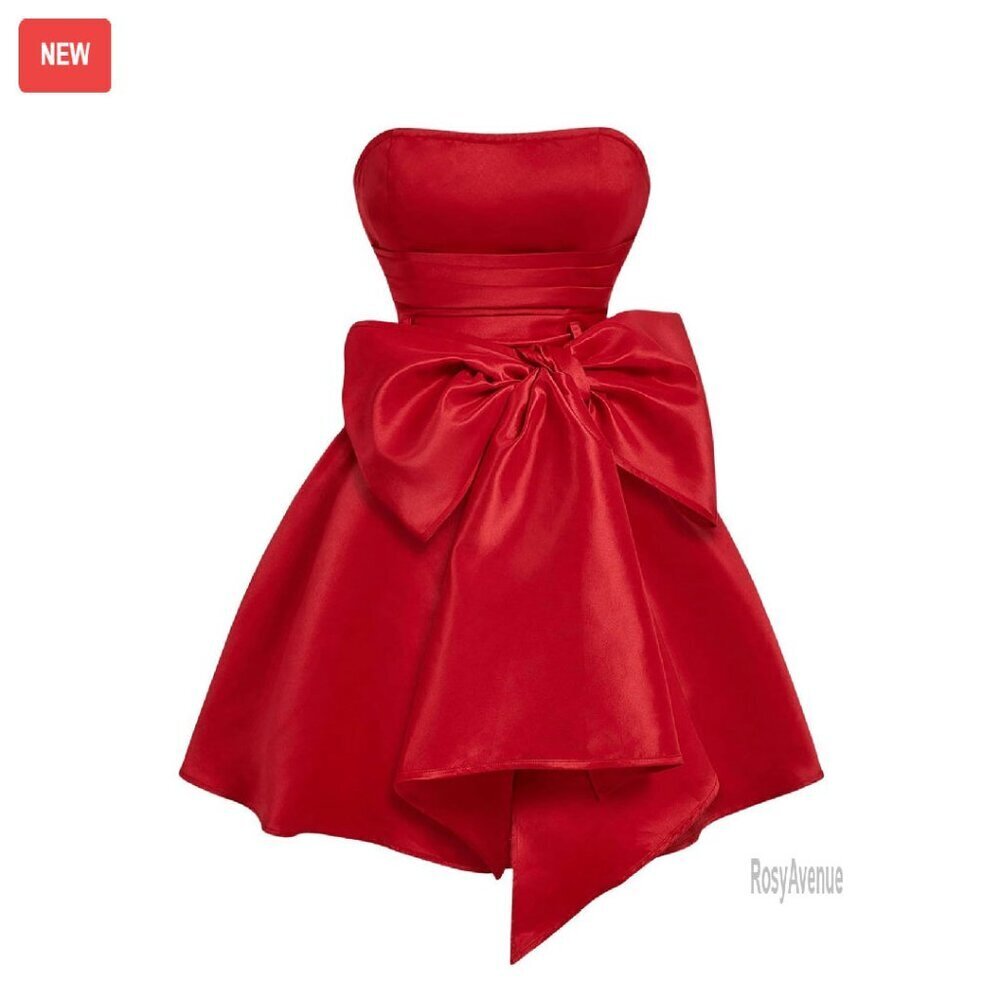Satin Bow Front Cocktail Dress Strapless Party Gown Formal Occasion